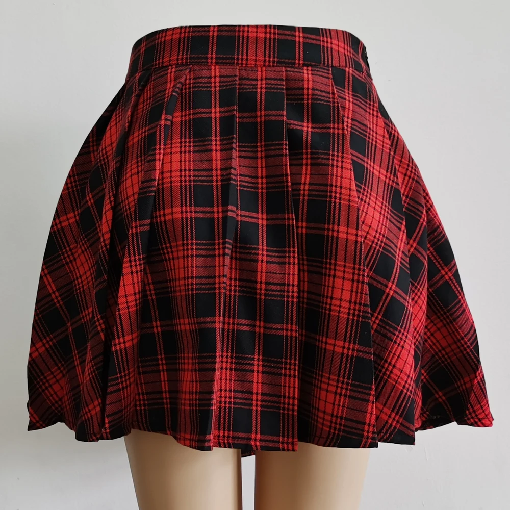 Gothic Sweet Women Pleated Skirt Fashion Plaid Mini High Waist Chic Skirt Kawaii Summer Casual Ladies Plaid Pleated Skirt - Image 6