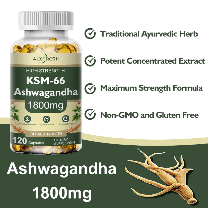 Ashwagandha Capsules For Reduce Stress Anxiety Boost Energy Combat Fatigue Enhance Endurance Improve Sleep Quality Cognitive - Image 2