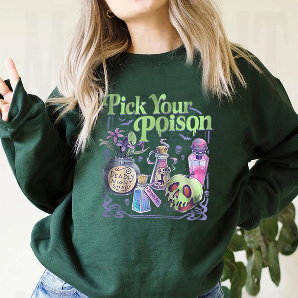 Pick Your Poiso Princess Halloween Sweatshirt Halloween Posi Apple Skull Print Jumper Spooky Season Villain Gothic Sweatshirt