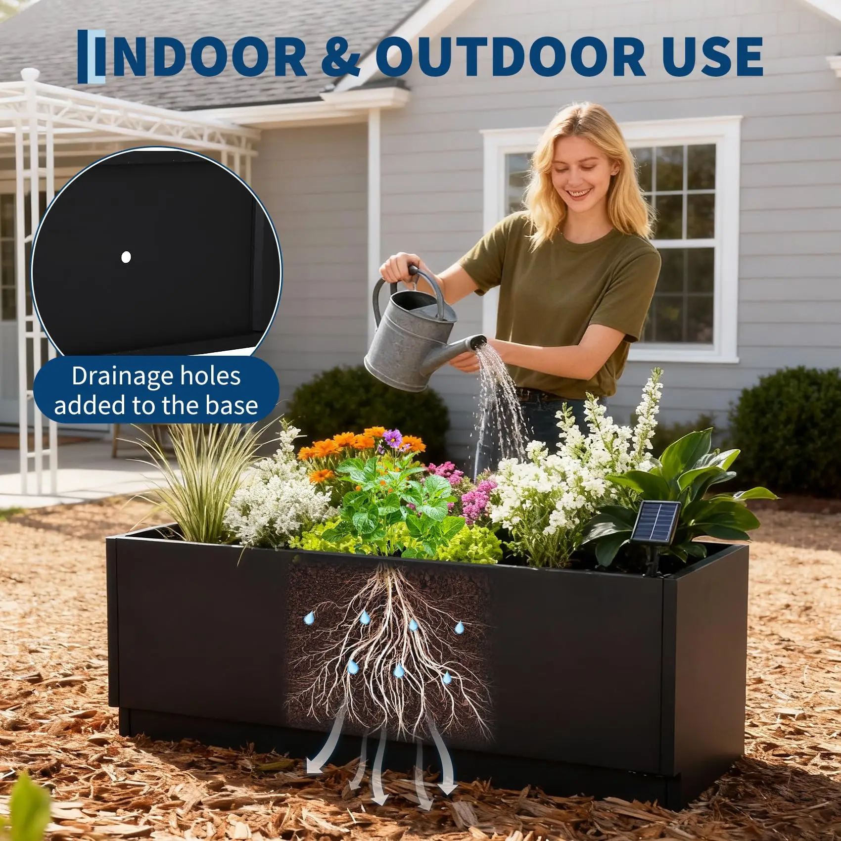 47x16 LED Metal Planter Box With Light Strips & Controller, Raised Garden Bed With Drainage Holes For Patio Yard Decor - Image 6