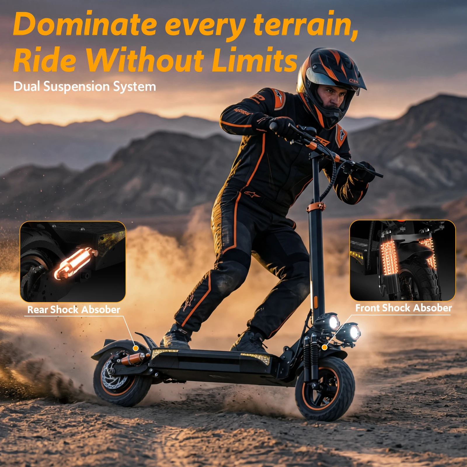 Off Road Electric Scooter, 1200W Motor, 31 Miles Range, 31 MPH, 11" All Terrain Tire, E-Scooter for Adults with Double Suspension & Side Light Disc Brakes - Image 8