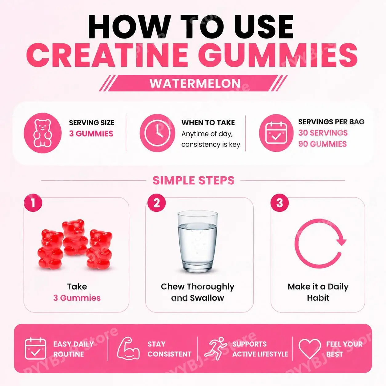 Googeer Creatine Gummies with L-Tyrosine, L-Theanine & Huperzine A for Muscle Growth, Strength, Energy & Endurance Support 90 CT - Image 6