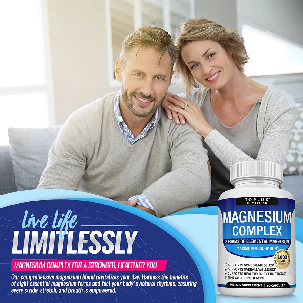 Magnesium Complex Supplement 8 Elemental 1000mg - Magnesium Glycinate, Citrate, Malate, Taurate for Bones, Muscles, Energy - Image 6