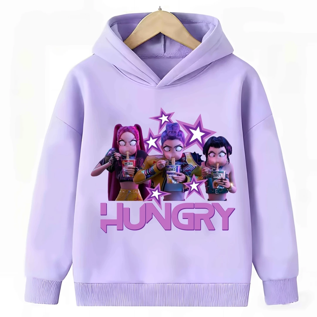 New cartoon hooded sweatshirt, suitable for both men and women, warm purple children's top, fashionable casual children's - Image 5