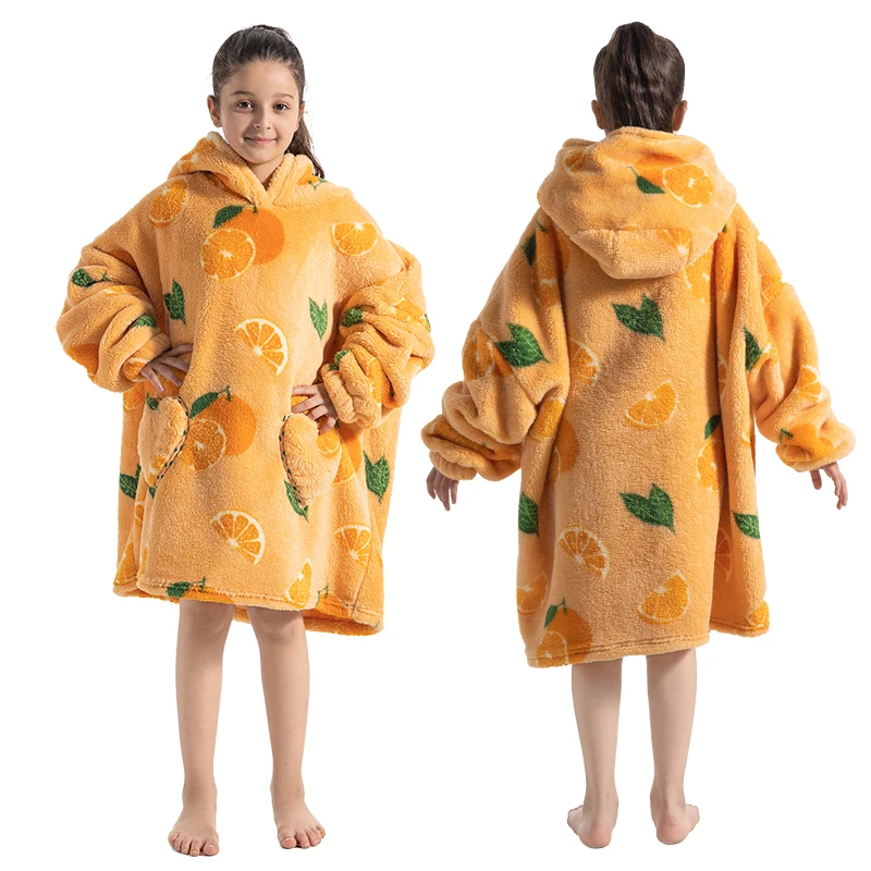 100-160CM Flannel Oversized Hoodie Teenager Girls Boys Pullovers Winter Sweatshirts for Kid Children's Clothing Wearable Blanket - Image 2