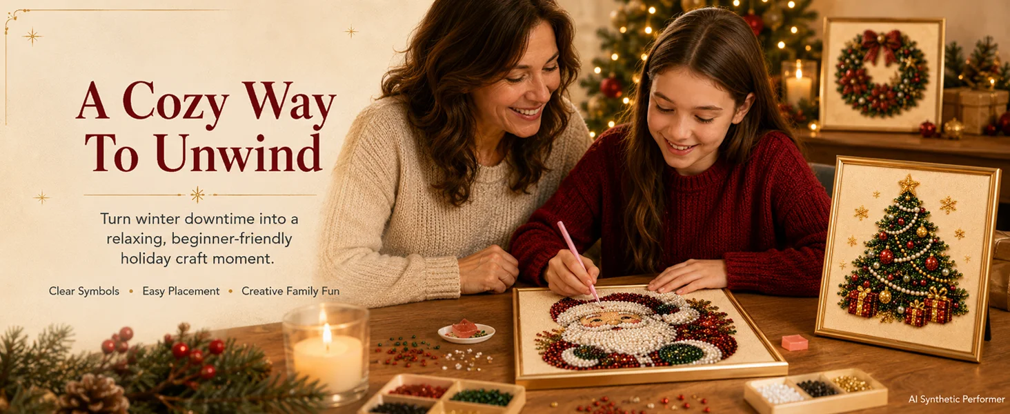 DIY Christmas Pearl Diamond Painting Art Kit with Frame