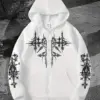 Unisex Gothic Dark Print Zip-Up Hoodie Trendy Streetwear Casual Everyday Fashion Unisex Style Holiday Gift