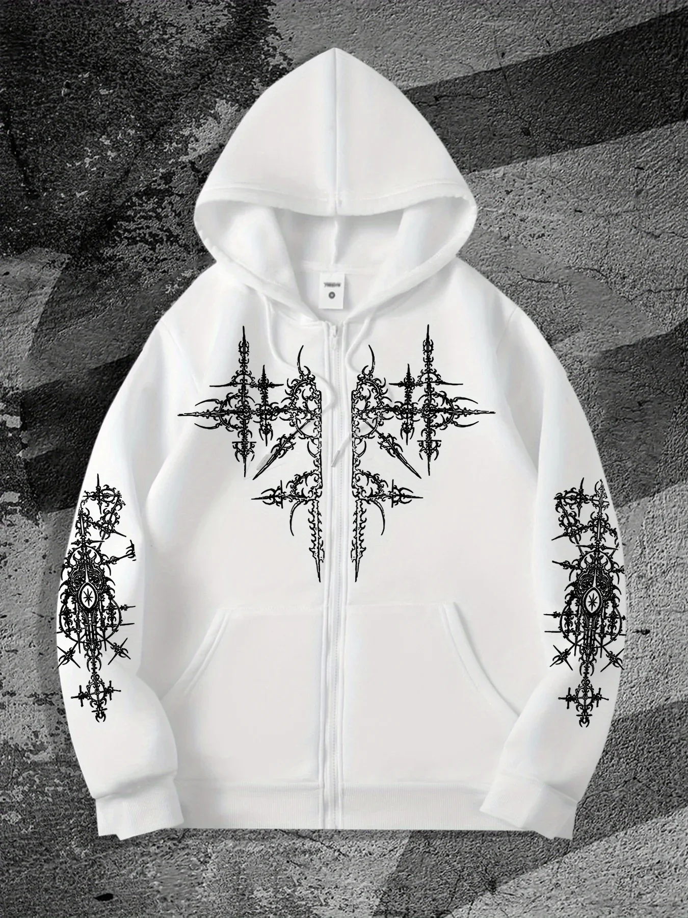 Unisex Gothic Dark Print Zip-Up Hoodie Trendy Streetwear Casual Everyday Fashion Unisex Style Holiday Gift