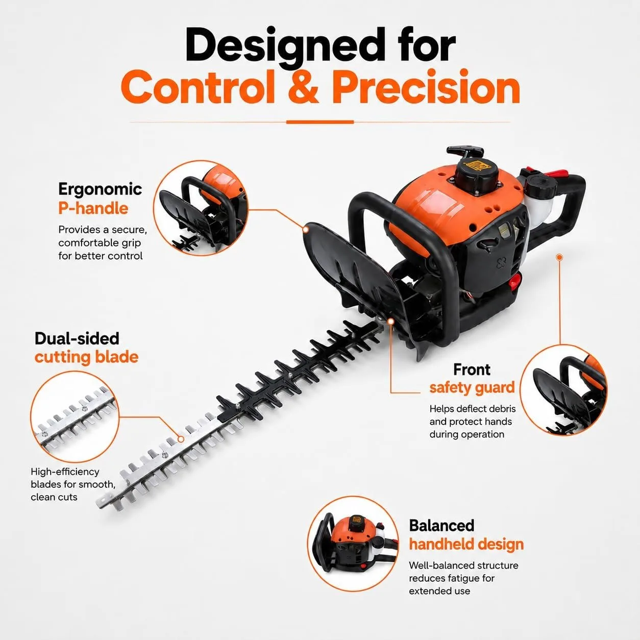 26cc Gas Hedge Trimmer 24 Inch Dual Sided Blade 2 Cycle Engine Garden Trimming Tool for Shrubs Hedges Bushes Yard Maintenance Outdoor Landscaping - Image 6