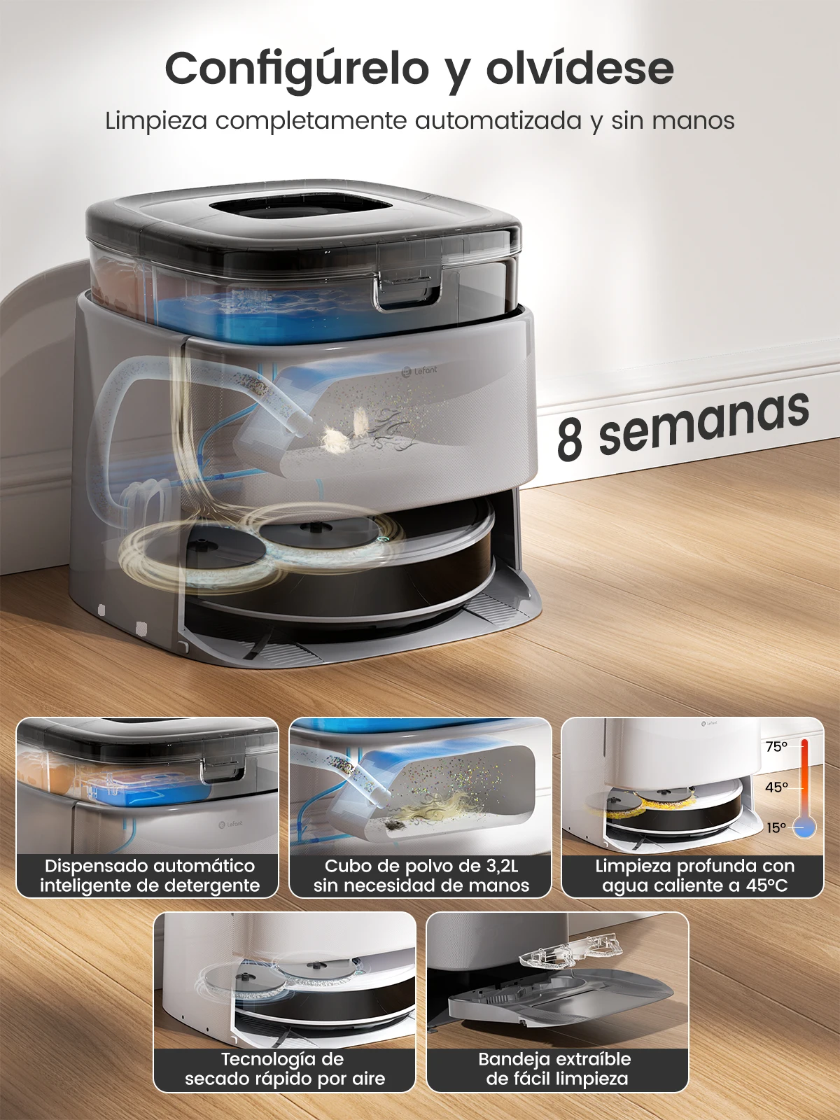 Lefant M3 Max Robot Vacuum, Robot Vacuum and Mop, 20000Pa Suction, Anti-Tangle Brushes, Dual Spinning Mop, Auto Mop Washing - Image 3