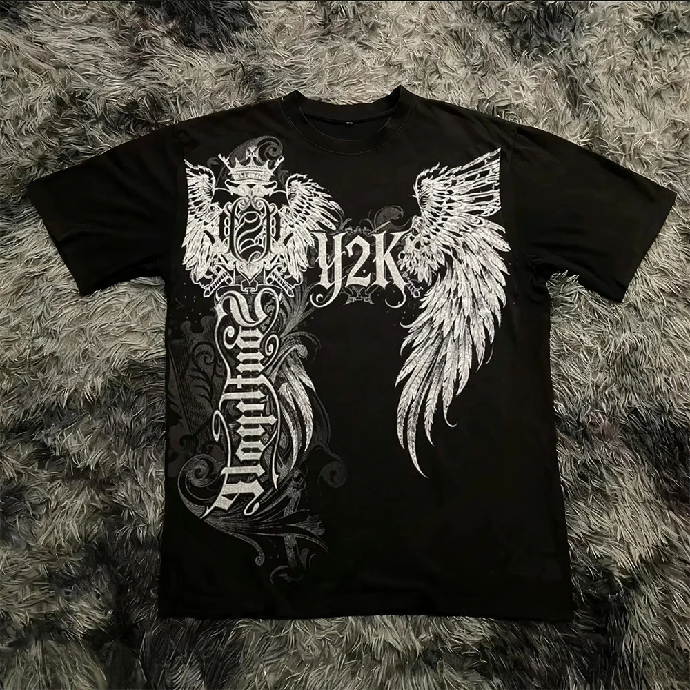 Summer Classic Y2K Gothic Style T-shirt Print Oversized T Shirt High Street Shirts Round Neck Cotton Tops Mens Women T Shirt Tee - Image 5