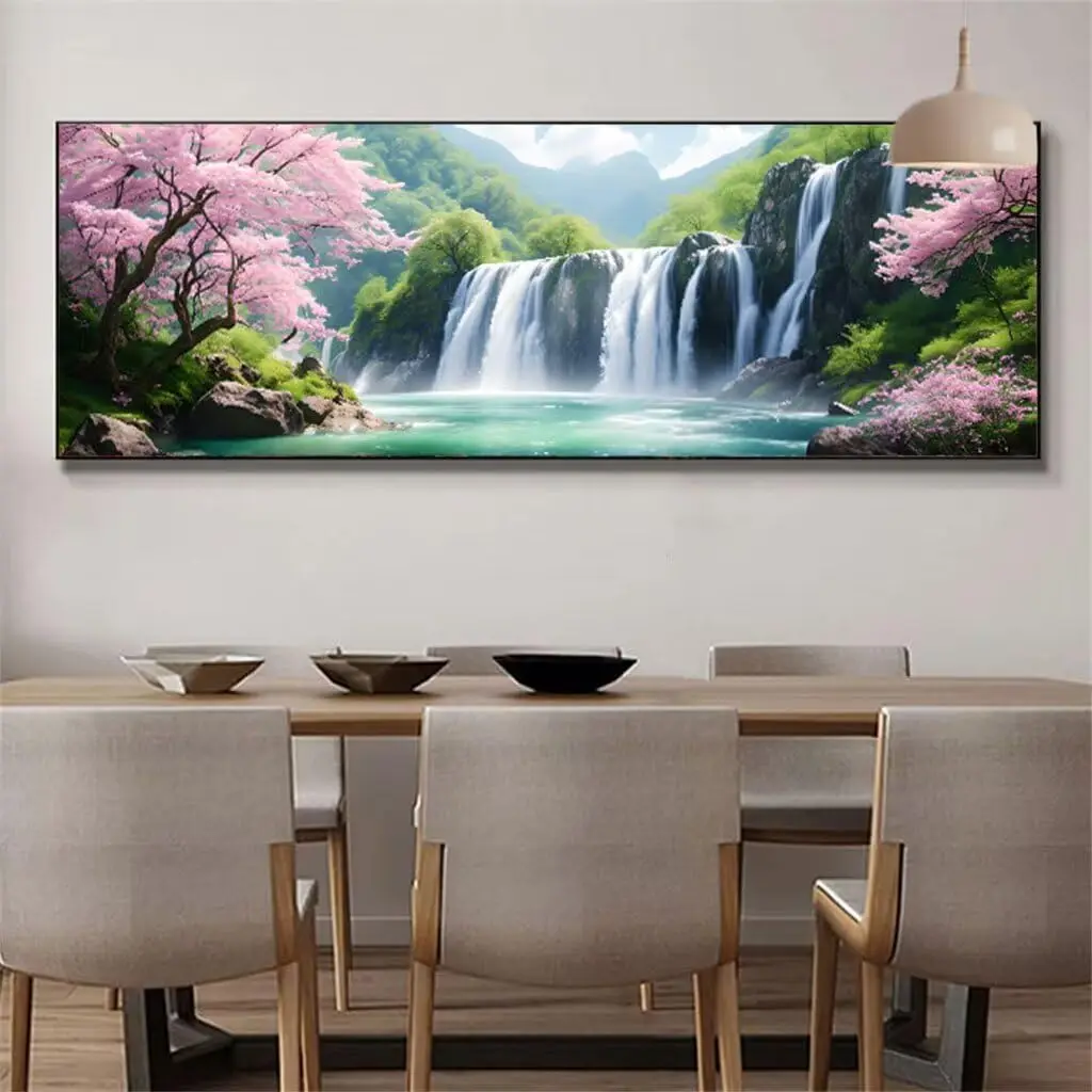 Large Diamond Painting Waterfall Diamond Art Kits for Adults,5D Diamond Art Painting Cherry Blossoms Diamond Painting Kit,DIY Paint with Diamonds Pictures Gem Art Paintings 24x72inch,Room Decor H1-744 60x180cm - Image 4