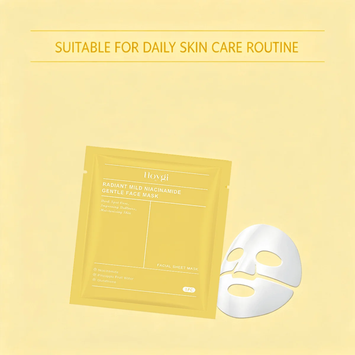 Collagen Niacinamide Facial Sheet Mask, Hoygi Radiant Mild Brightening Face Mask With Glutathione & Pineapple Fruit Water, Deep Moisturizing, Improve Dullness & Dark Spots, Hydrating Skin Care Mask For Daily Use - Image 2