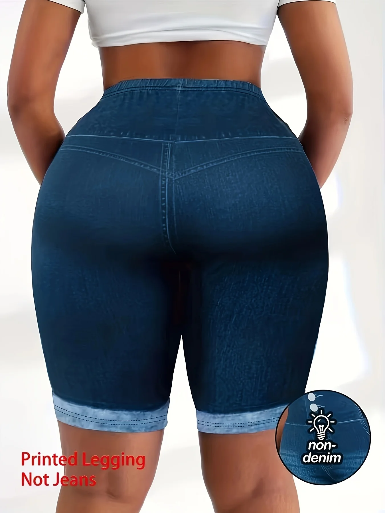 Plus Size Tummy Control Biker Shorts, Chic 3-Button Faux Denim Cycling Shorts, High Waist Slimming Yoga Bottoms for Curvy Women - Image 2