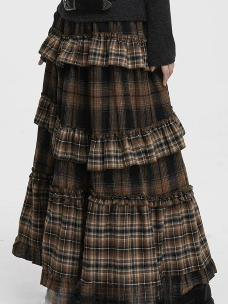 Y2k Harajuku Vintage Long Skirts Plaid Ruffles Patchwork Casual Loose Cake Skite Punk Gothic Streetwear All Match Women Clothing - Image 6