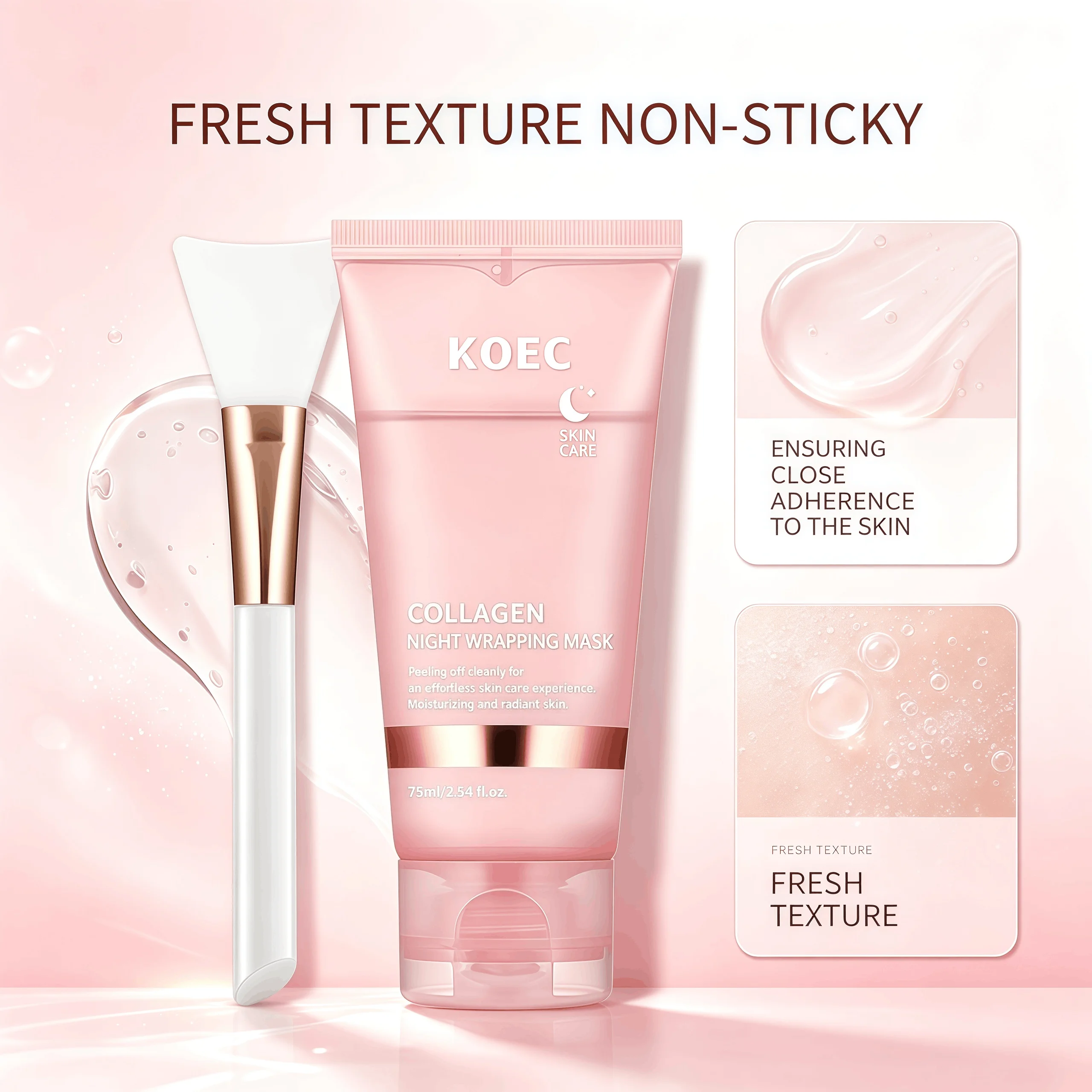 Collagen Peel Off Night Wrapping Mask, KOEC Hydrating Overnight Sleeping Facial Mask with Applicator Brush, Deep Collagen Moisturizer, Revives Dull Skin, Clean Peeling Skincare Mask for Smooth Radiant Complexion - Image 2