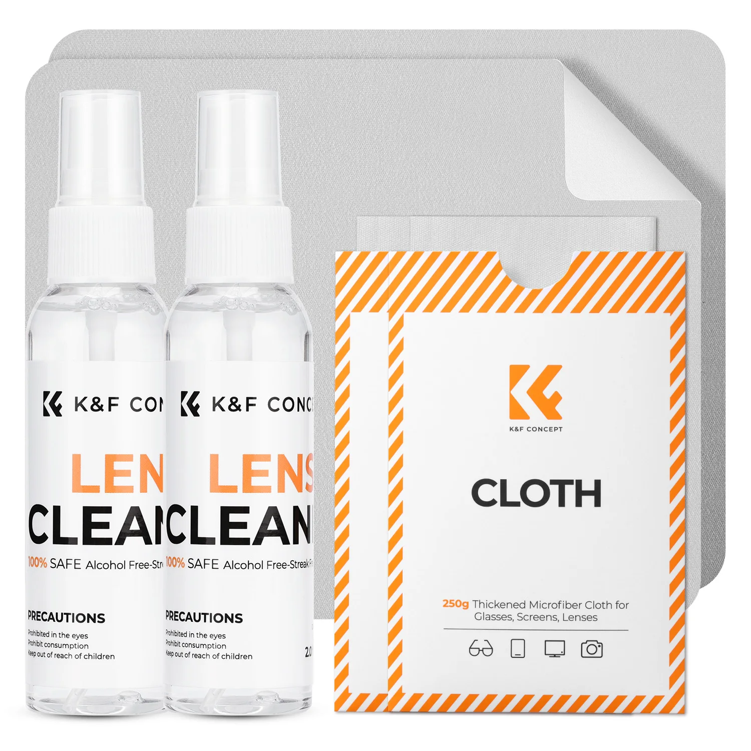K&F CONCEPT 15×17cm 250g Premium Microfiber Cleaning Cloths+60ml Cleaner Spray for Laptop Phone Screens,Camera Lens,Eyeglasses