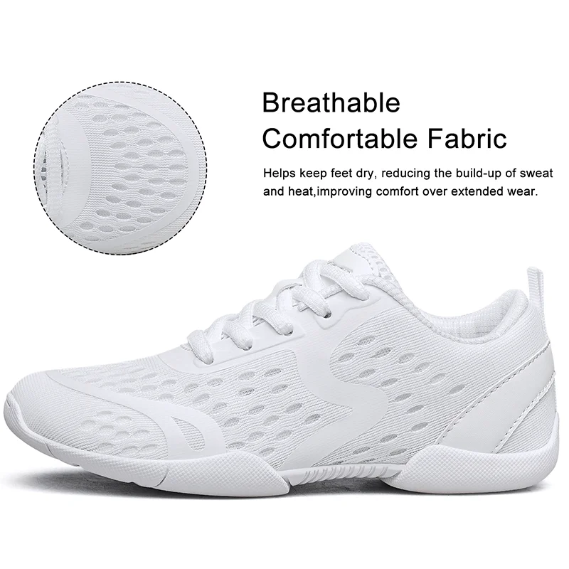 BAXINIER White Cheerleading Shoes Youth Kids Girls Women Lightweight Breathable Mesh Flexible Cheer Dance Shoes Gymnastics Aerobics Athletic Practice Performance Team Stunt Sneakers - Image 2