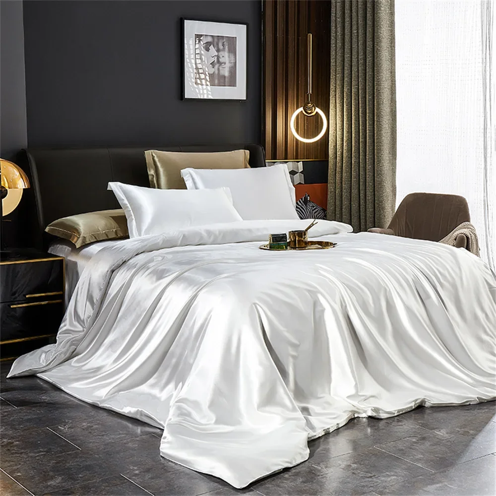 Solid Silk Bedding Set with Duvet Cover Bed Sheet Pillowcases Luxury Satin Single Double Bedsheet King Queen Twin Size - Image 5