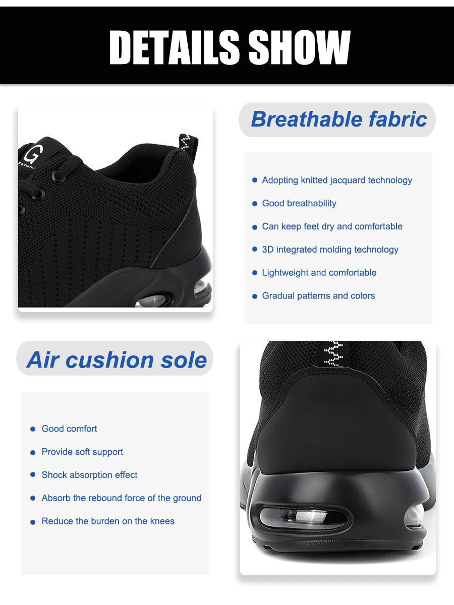 Unisex Safety Shoes Work Boots Summer Solid Color Lightweight Breathable Steel Toe Anti-Smash Indestructible Work Sneakers Puncture Proof Industrial Protective Labor Footwear For Construction Warehouse Logistics Workshop - Image 7
