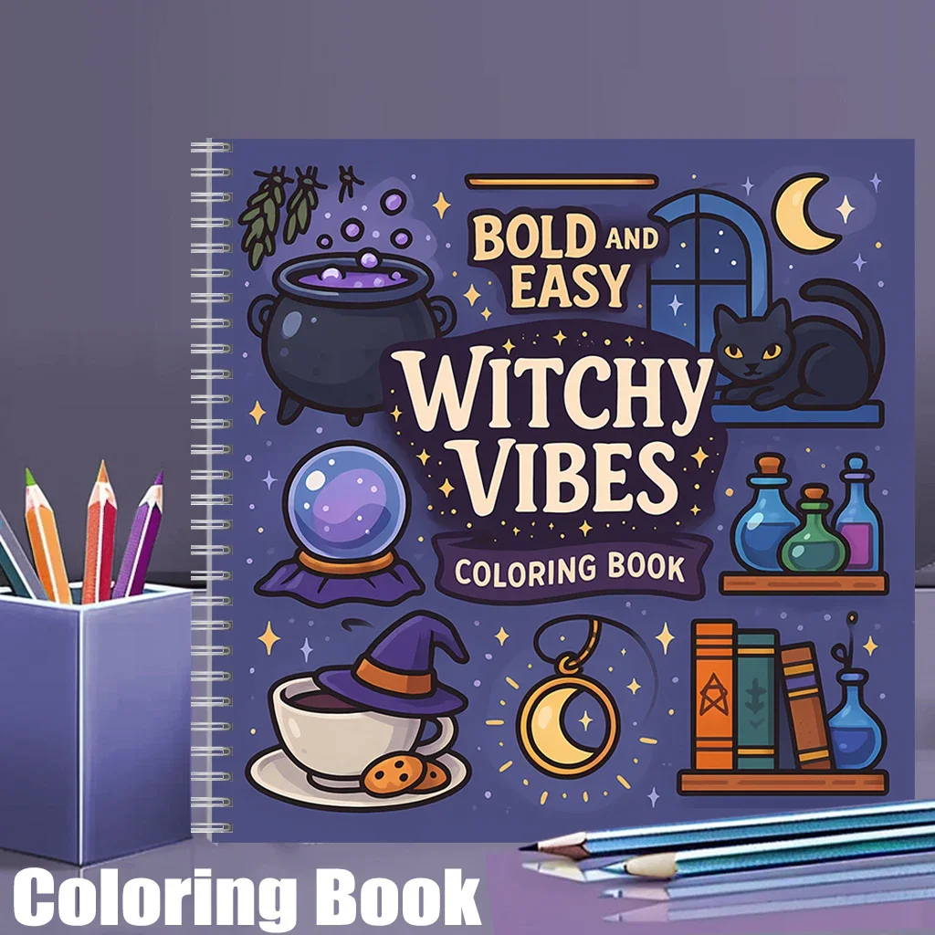 Easy Witchy Vibes Coloring Book for Adult Colouring Book, Birthday Day Gift, Back to School Supplies, Adults Cute Drawing Book