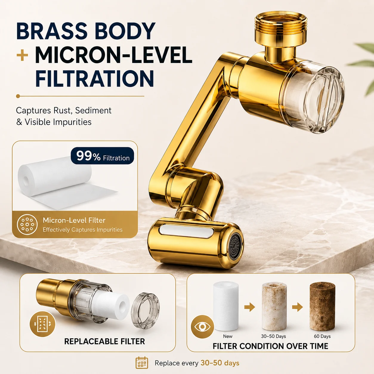1080° Rotating Faucet Extender, Faucet Aerator Water Filter, 4-Mode Anti Splash Sink Sprayer for Kitchen Bathroom, 9 PP Filters - Image 4