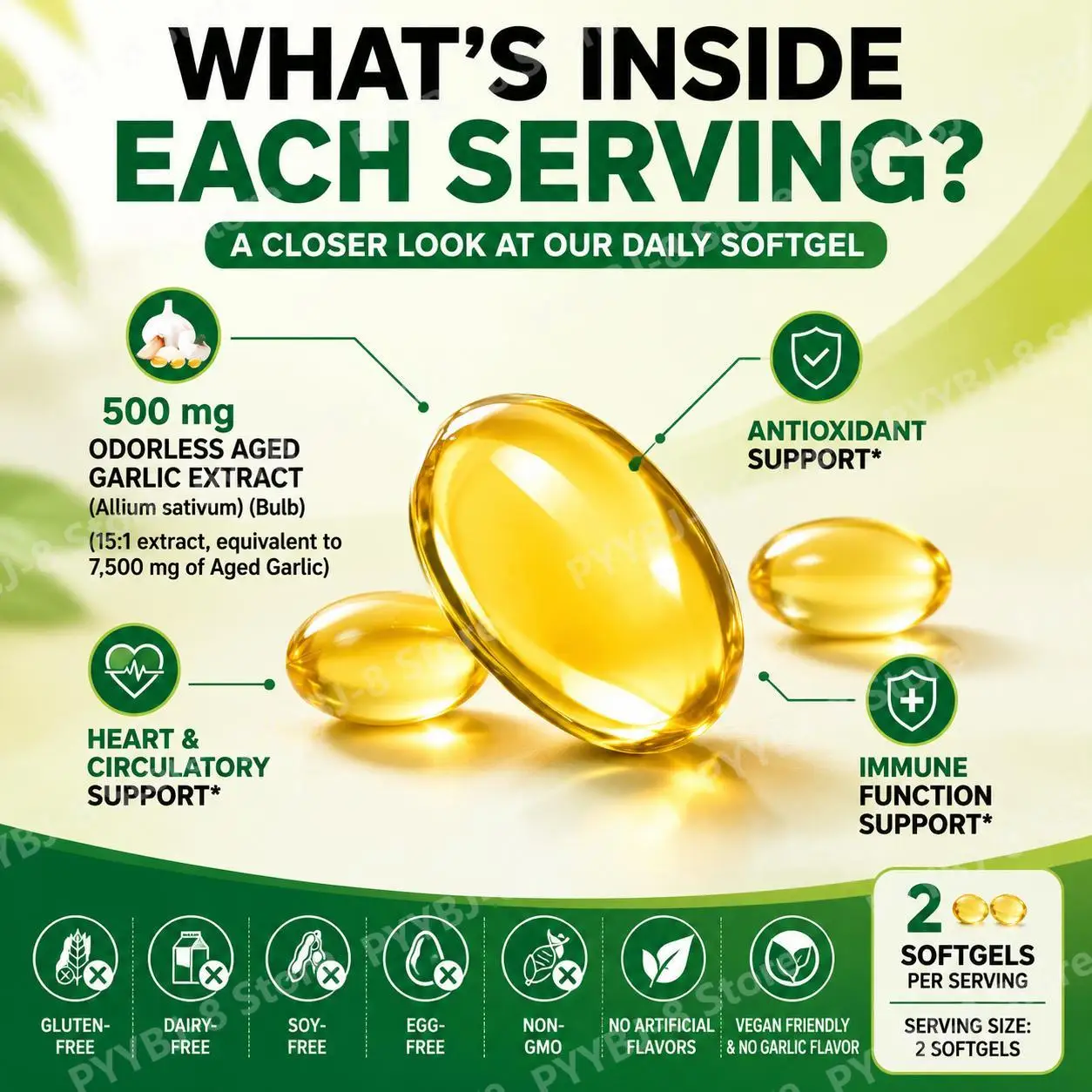 SOLOTREE Aged Garlic Extract Softgels Heart & Circulatory Support Antioxidant Support Immune Function Support 300 Softgels - Image 4
