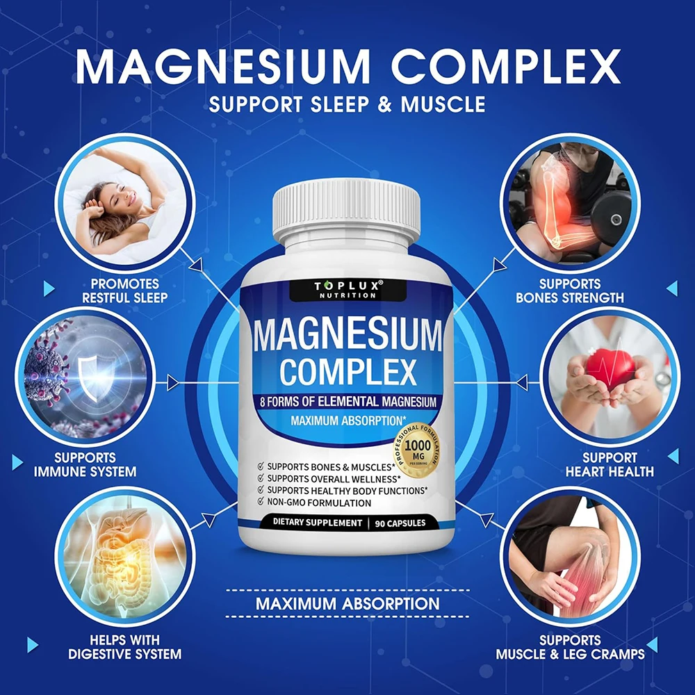Premium Magnesium Complex Supplement 1000mg Magnesium Glysinate 525mg Blood Sugar Complex 940mg Moringa Capsules 1200mg Non-GMO - Image 4
