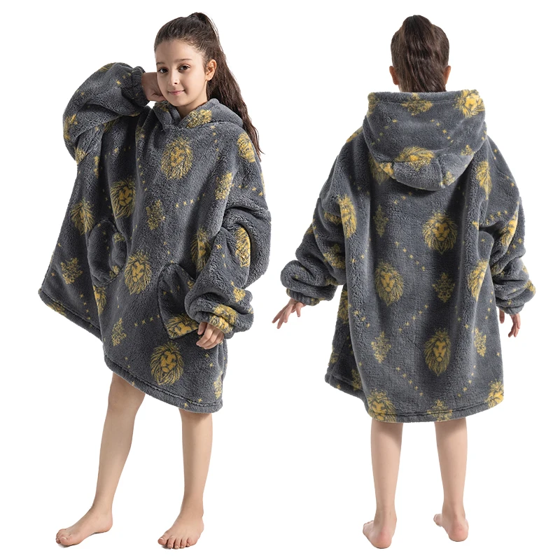 100-160CM Flannel Oversized Hoodie Teenager Girls Boys Pullovers Winter Sweatshirts for Kid Children's Clothing Wearable Blanket - Image 6