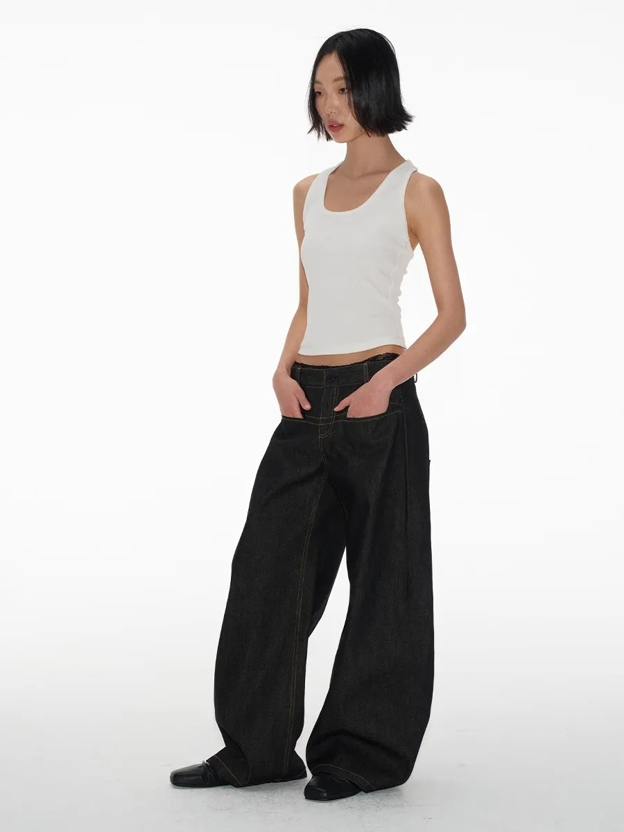 Vintage Baggy Low Waist Jeans Women Y2K Wide Leg Pants Oversized Harajuku White Lace Straight Leg Jeans - Image 3