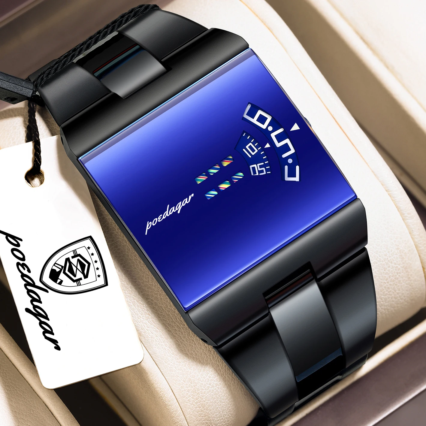 POEDAGAR Top Rectangle Original Men Watch Waterproof Fashion Man Wristwatch Stainless Steel Quartz Sport Men's Watches+Box Reloj