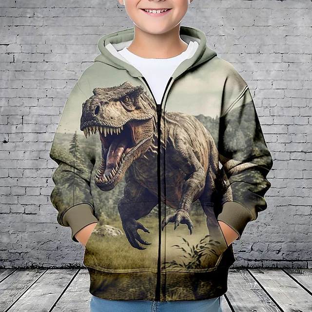 Hoodies Animal Dinosaurs 3D Printed Zipper Sweatshirts Boys Girls Sweatshirts Children Fashion Long Sleeve Oversized Hoodie Coat - Image 5