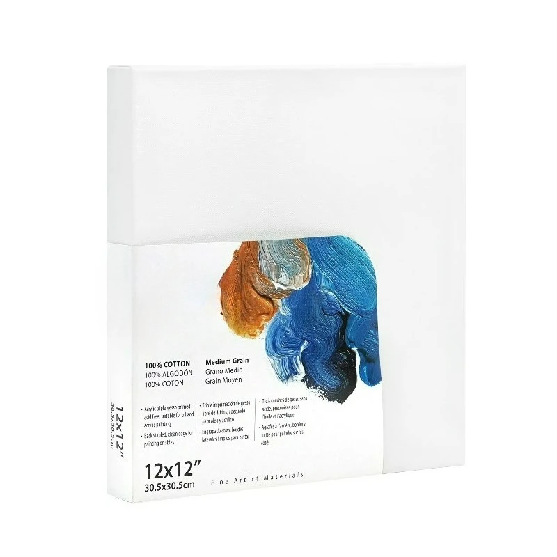 Artist 3D Stretched Canvas, 100% Cotton Acid Free White Canvas, 12"X12", 1 Piece, Deluxe Canvas, Ideal for Art Students, Educators, Artists and Professionals.