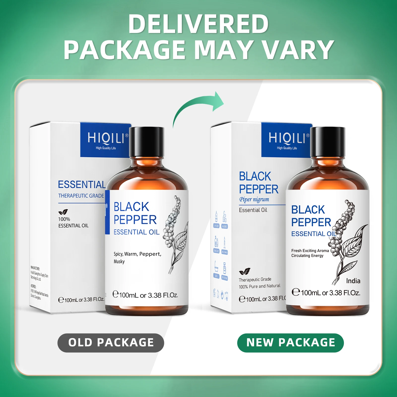 100ML Black Pepper Essential Oils, HIQILI 100% Pure Spice OIil Used for Diffuser, Humidifer, Relieving Stress, Making candles - Image 2