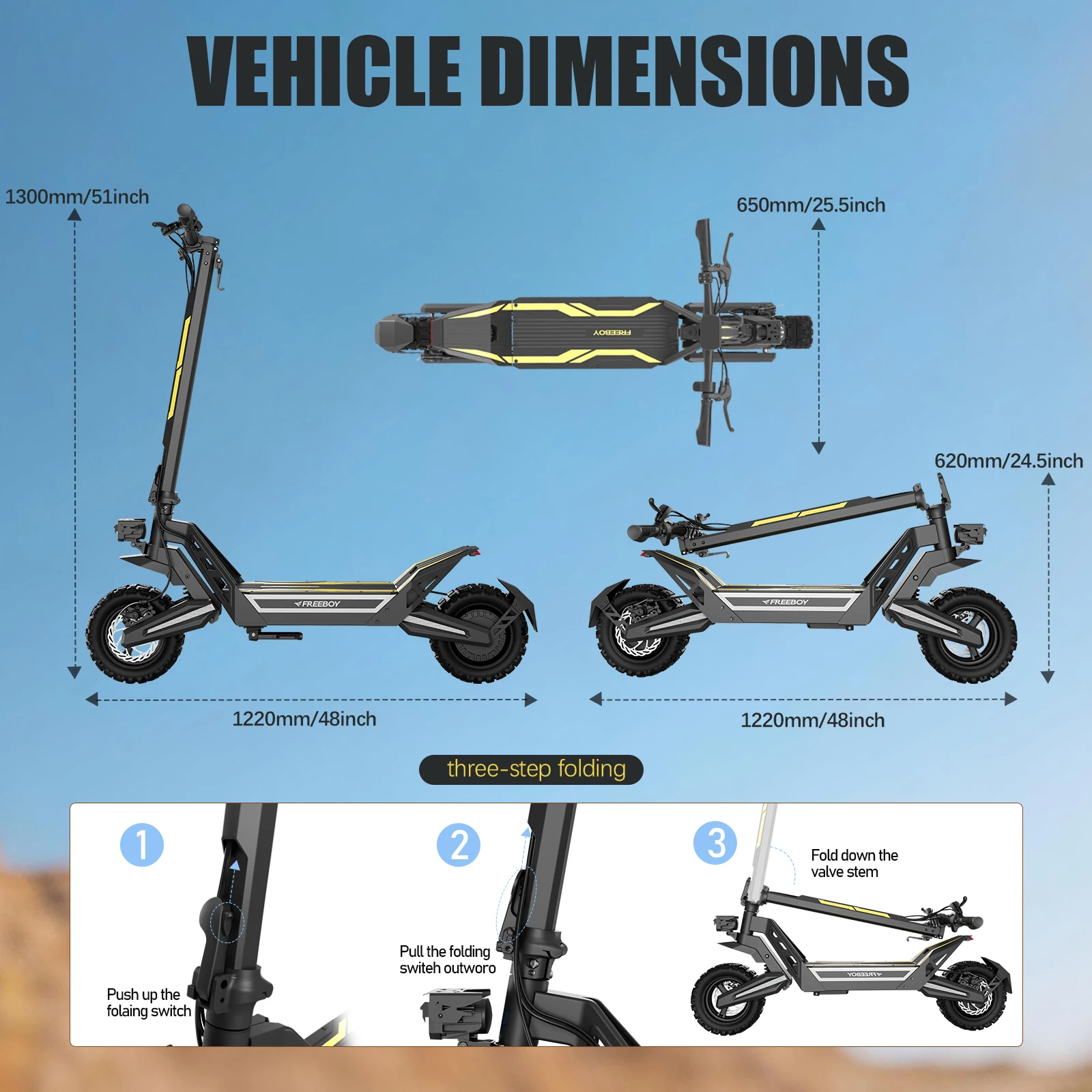 FREEBOY J2MAX 1200W Off Road Electric Scooter for Adults, 34mph Top Speed, 31miles Long Range, 11'' Pneumatic Tire, Dual Disc Brake - Image 6