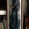 Y2K Fashion New American Oversize Print Washed Baggy Jeans Women Harajuku Hip Hop Popular Casual Joker Wide-leg Pants