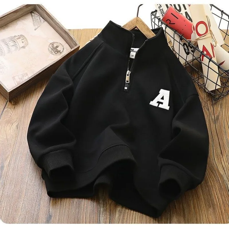 Boys & Girls 2025 New Arrival Mid-Big Size Spring/Autumn Stylish Stand Collar Semi-Zip Base Layer Sweatshirt - Image 6