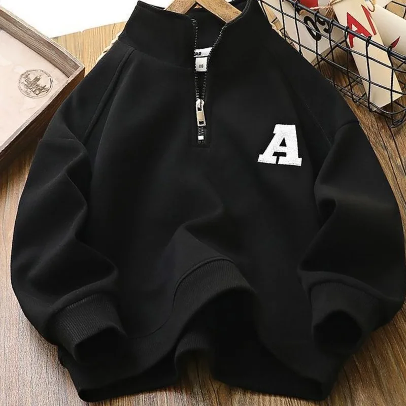 Boys & Girls 2025 New Arrival Mid-Big Size Spring/Autumn Stylish Stand Collar Semi-Zip Base Layer Sweatshirt - Image 4