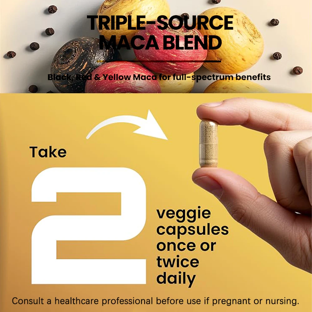 Organic Maca Root Powder Capsules 1500mg with Black+Red+Yellow Peruvian Maca Root Supplement for Men and Women - Vegan Pills - Image 5