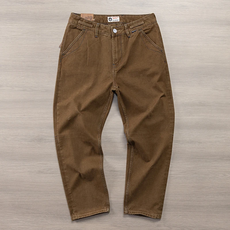 2025 Autumn New Japanese Retro Heavyweight Woven Cargo Pants Men's Amekaji 100% Cotton Washed Casual Loose Chino Casual Trousers