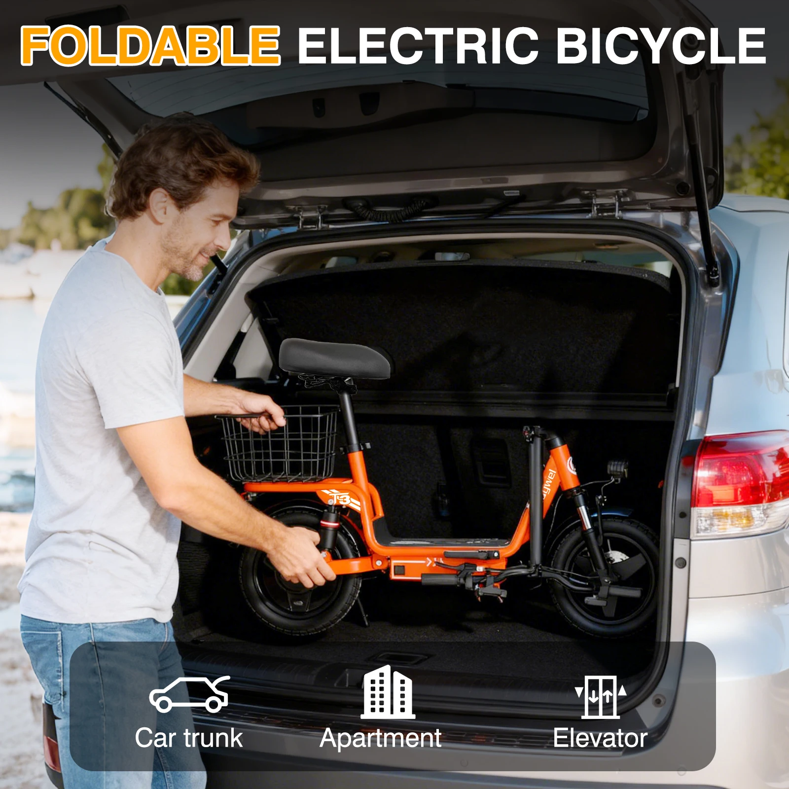 Bodywel T3 Folding Electric Scooter for Adults, 48V 13Ah Full Shock Foldable EScooter with Seat For Shopping and Commuting ebike - Image 4
