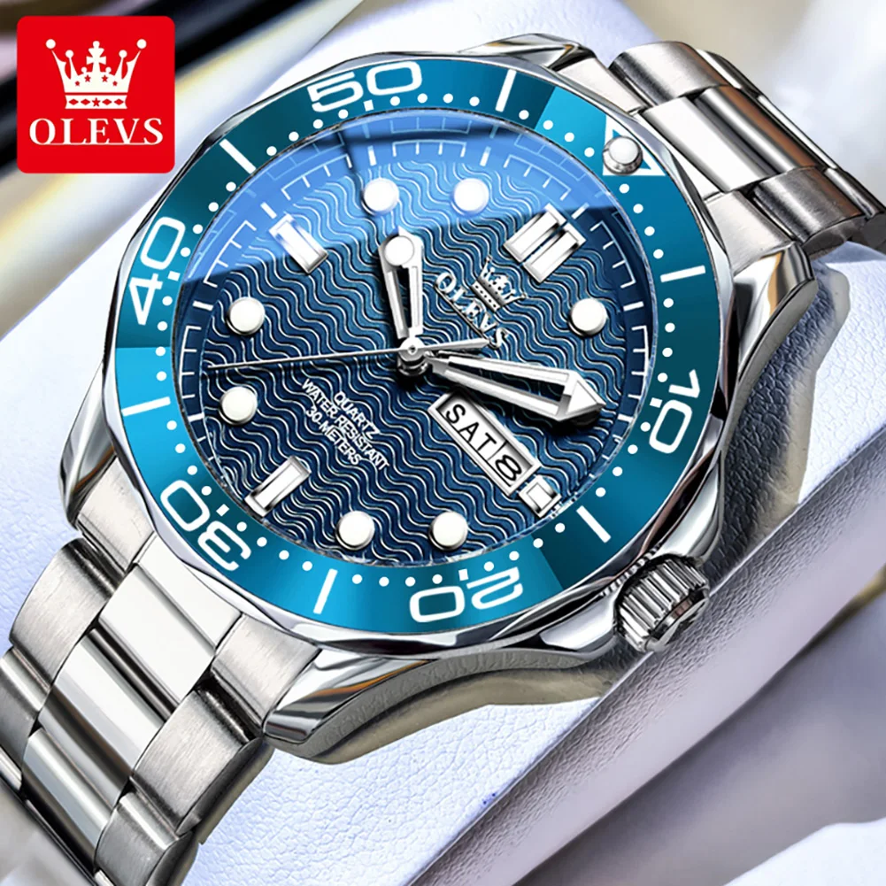 OLEVS Watch Man Sports Diving Quartz Watch Waterproof Super Luminous Week Date Watches For Man Gift Original Luxury Brand 3738