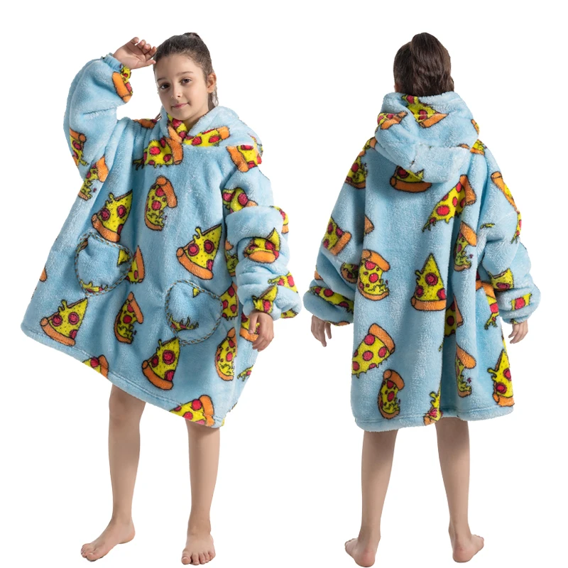 100-160CM Flannel Oversized Hoodie Teenager Girls Boys Pullovers Winter Sweatshirts for Kid Children's Clothing Wearable Blanket - Image 5