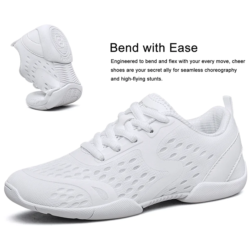 BAXINIER White Cheerleading Shoes Youth Kids Girls Women Lightweight Breathable Mesh Flexible Cheer Dance Shoes Gymnastics Aerobics Athletic Practice Performance Team Stunt Sneakers - Image 3