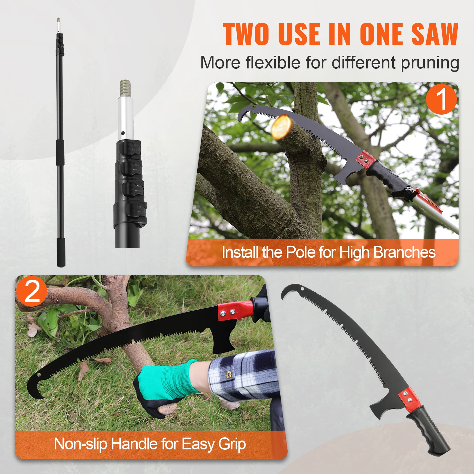 SucceBuy Manual Pole Saw Extendable Tree Pruner Sharp Steel Blade for Branches Trimming with Lightweight Aluminum Alloy Handle - Image 6
