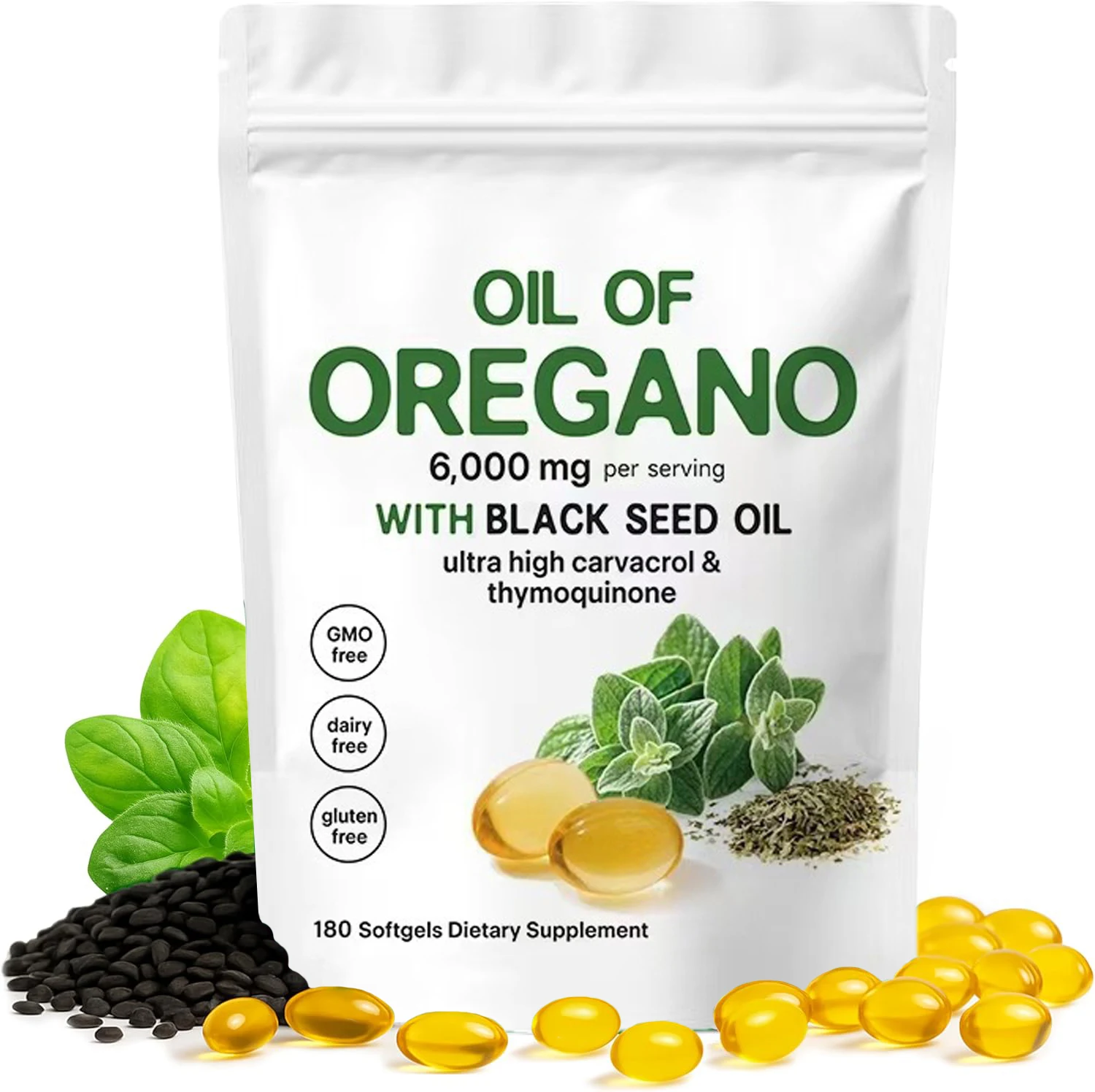 Oil of Oregano Softgels with Black Seed Oil 6000mg - Oregano Oil Capsules for Immune & Digestive Support - Non-GMO, Gluten-Free