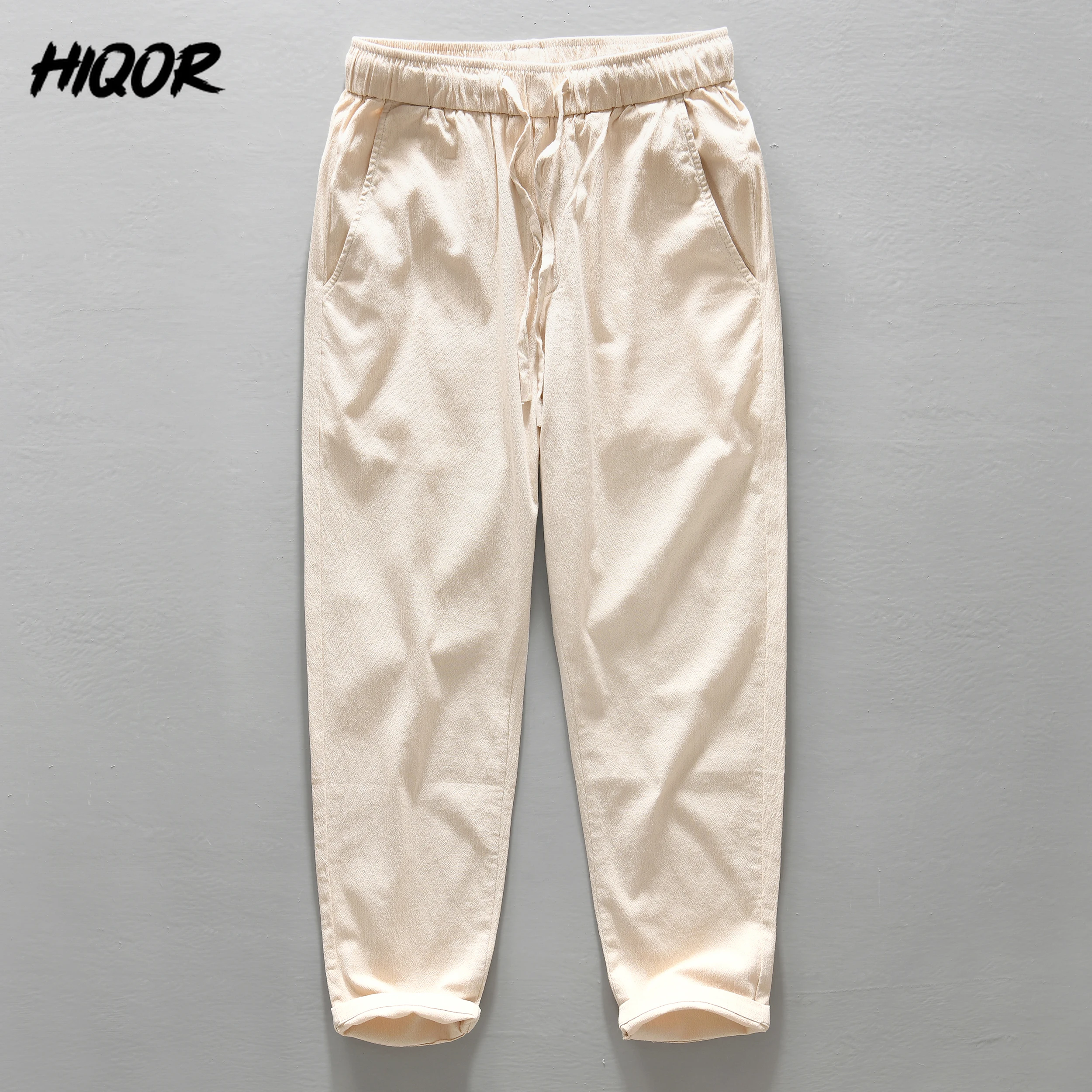 HIQOR Men's Clothing Casual Cotton Linen Chino Pants Men Thin Baggy Cotton Sweatpants Male Sport Jogger Straight Work Trousers