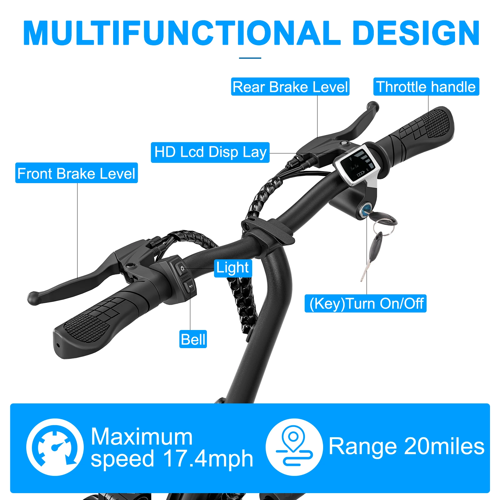 Spacewalk 36V Electric Scooter with 3 Seats for Adults Power by 500W Motor Peak, E Bike with 14" Tire and 20 Miles Range&17.4Mph - Image 4