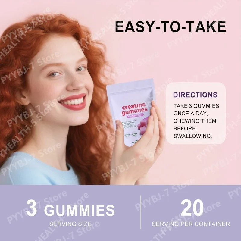 Berry Creatine Gummies Serving Monohydrate Chewable Supplement Easy Daily Intake Muscle Recovery Strength Support Muscle Growth - Image 4