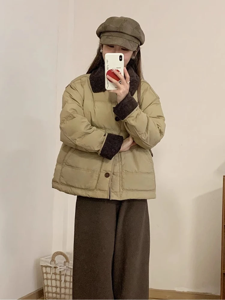Korean Fashion Puffer Parka Women Contrast Collar Big Pocket Thick Warm Oversized Loose Fit Winter Coat Casual Daily Outfit 2026 - Image 5